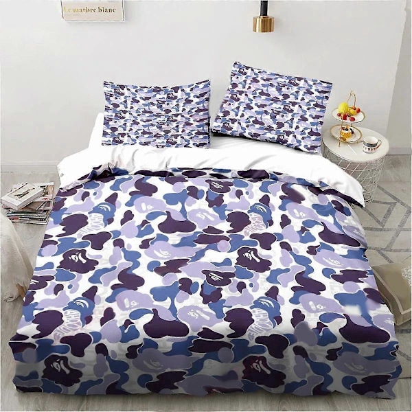 v327 Sängkläder Mode BATH-APE Logotyp Sängkläder Set Pojkar Flickor Twin Queen King Size Påslakan Örngott Säng Pojkar Vuxen Sovrum 3-Delars Sängkläder Set (1 240x260cm 94x102in