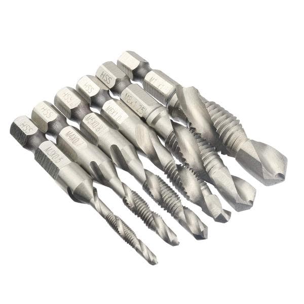 6st Combination 1/4\" Hex Spiral Drill HSS M3-M10 Bit Screw Countersink Hex Handle Metric Taps White Diamond/Titanium Plated