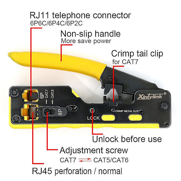 Nettverkskrimper Cat5 Cat6 Cat7 Cat8 Krympeverktøy Ethernet-kabelavstriper