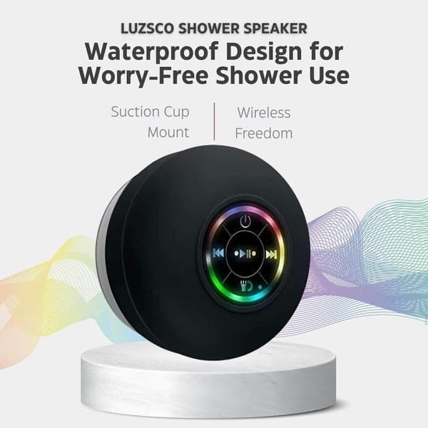 Waterproof Speaker for Shower - Bluetooth with LED, IPX4, Portable Mini Speaker with Suction Cup and Built-in Microphone Black black