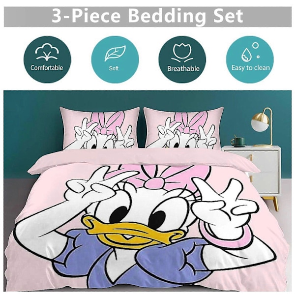 Sengesæt g456 Daisy Duck Print Sengesæt Mønster Dynebetræk Sæt 3 Dele 1 Dynebetræk Og 2 Pudebetræk til Kvinder Mænd Teenagere tq456 Sengesæt 240x260cm 94x102in