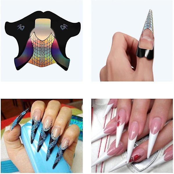 Nagelförlängningsformar Pappersbricka Nagelkonst Tips Guide Sticker Manikyrverktyg, Nagelguideformar (flerfärgad)(300st)