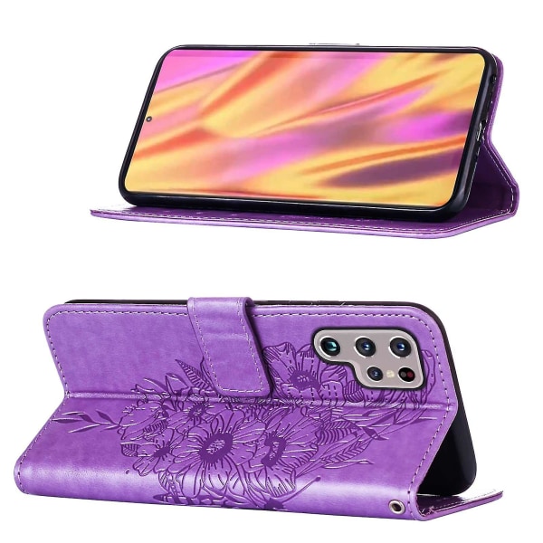 Kompatibel med Samsung Galaxy S23 Ultra 5g Flip Case Cover Premium Lær Pregning Magnetisk Violet