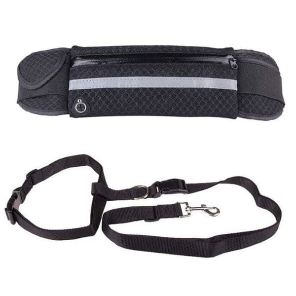Flexibelt hundkoppel med midjeväska, svart
