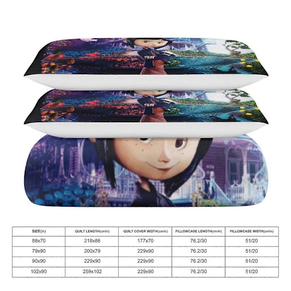 Coraline 3 stk. Sengesæt Åndbart Dynebetræk med 2 Pudebetræk Blødt Helårs Sengesæt hn8 135x200cm 53x78in