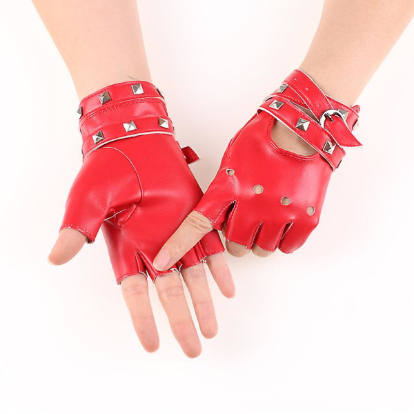 Nye kvinders halvfinger handsker stangdans læder handsker red One size fits all