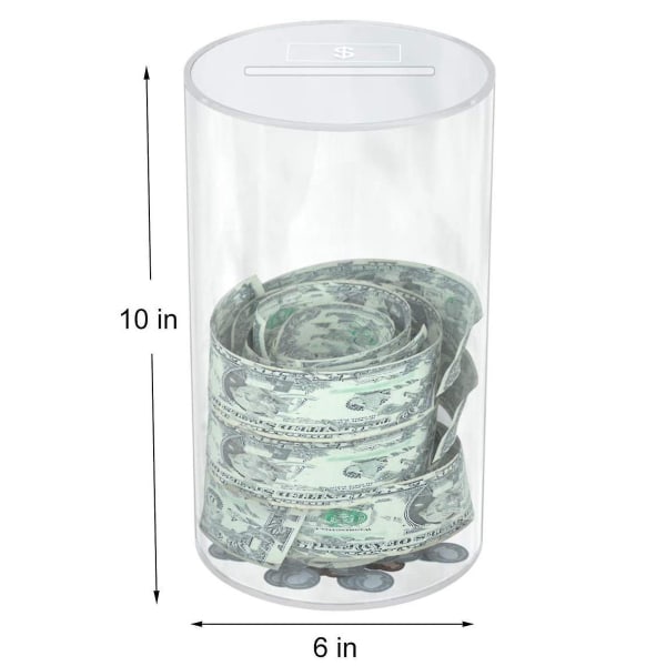1 st transparent spargris för vuxna, transparent akryl spargris, sparbössa för pengar och växel för att hjälpa till med budget och spara, oöppningsbar spargrisburk för mynt Cube L