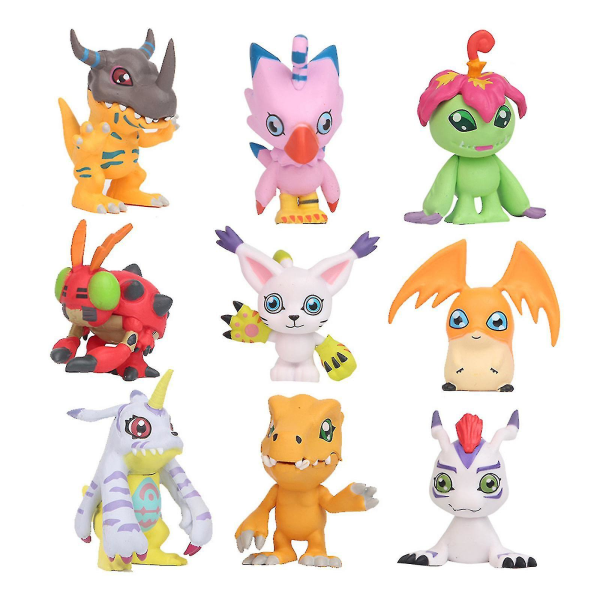 9 Pack Digital Monster Adventure Agumon Gabumon Mini Pvc Figures Set Digimon Toys 1.6-2 Inch Tall