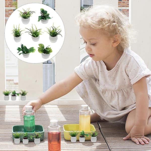 Miniature Dekoration Mini Potteplanter Fehave Mini Hus Legetøj Grøn 7 Stk