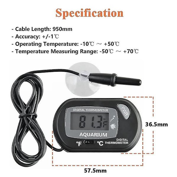 Akvarie Termometer, Lcd Digital Elektronisk Termometer Med Sugkopp Vatten Termograf