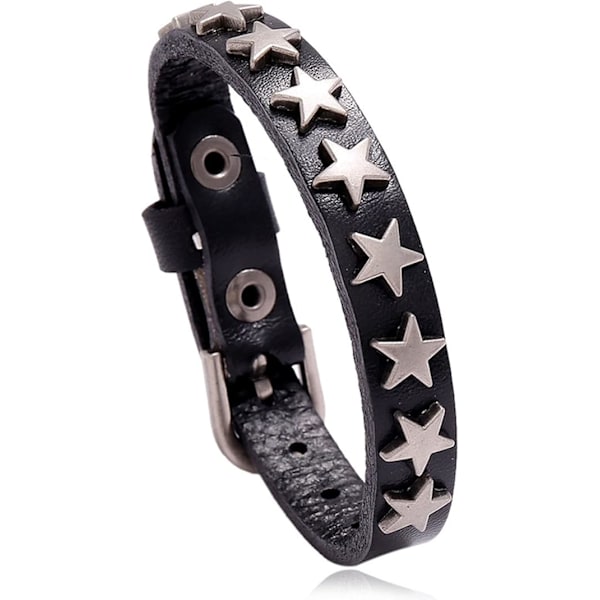 Stjärnarmband, Vintage Läderarmband Legering Stjärnarmband Bred Manschett Armband Smycken Punk Rock Biker Armband för Kvinnor Män
