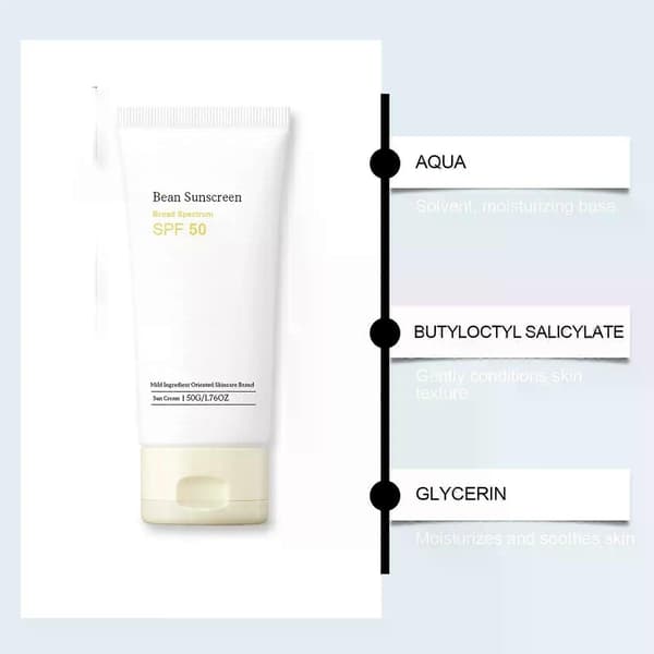 Bean Sunscreen, Solkräm, Solskydd, SPF 50+ Kräm under smink för ansikte och kropp, Luftig texturtyp, Vattentät Svettresistent 1PCS