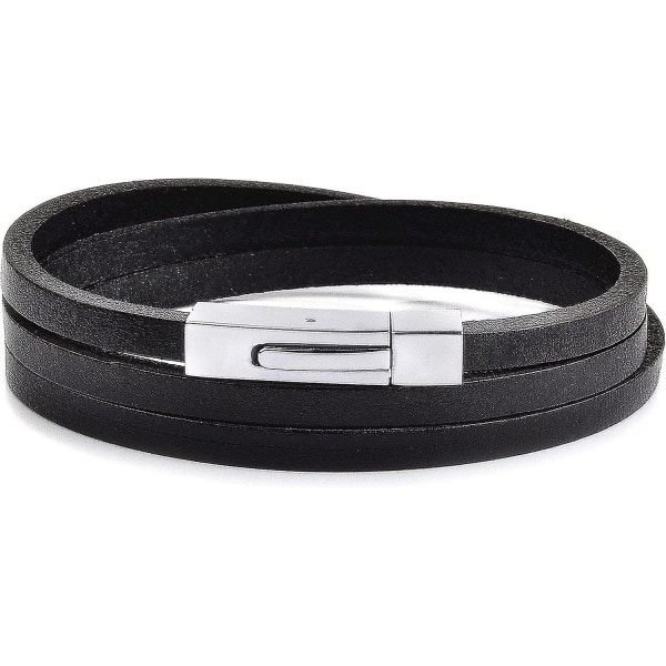 West Coast Jewelry Men's Genuine Black Leather Wrap Bracelet - 8 Inches