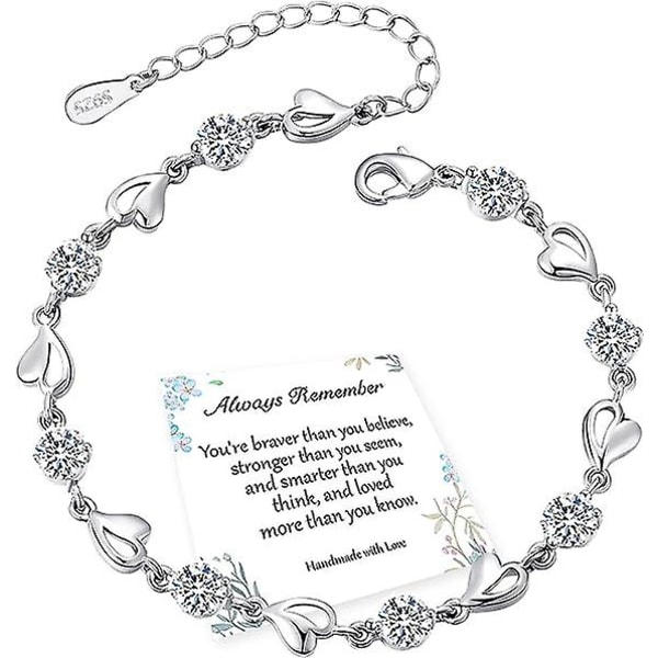 Silver Bracelet For Women,925 Sterling Silver Love Heart Bracelet Shiny Crystal Diamond Adjustable Heart Bracelet For Women Girls