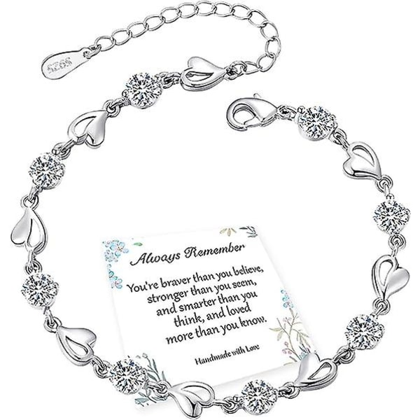 Silverarmband för kvinnor, 925 sterling silver kärleksarmband glänsande kristalldiamant justerbart hjär armband för kvinnor flickor