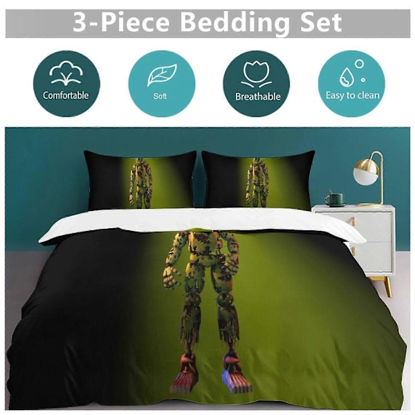 v1048 Five Nightat Freddy Quilt Sæt Tyk Blød 3 Dele Sengesæt Helårs Dynebetræk med 2 Pudebetræk til Voksne Kvinder Piger Teenagere Hjemmeværelse 200x200cm 78x78in