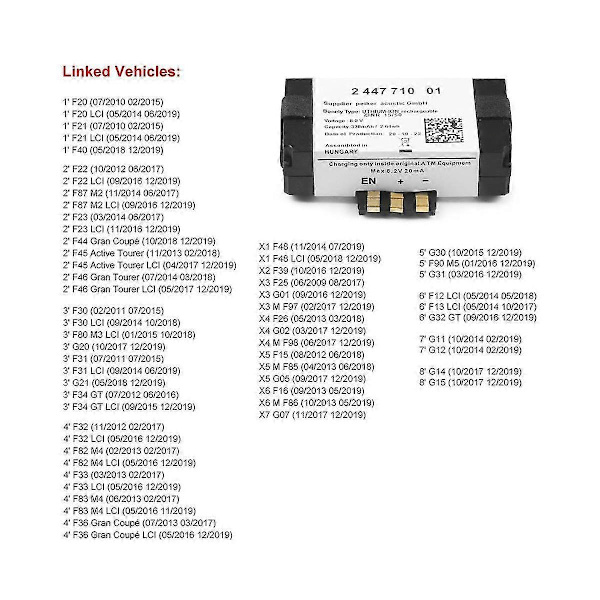 SOS Nödbatteri 84102447710 84109361678 För F20 F22 F40 G30 F90 As Shown