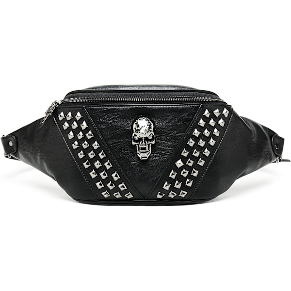 Bumbags for Ladies,Black Leather Fanny Pack for Women Skull Designed,Bum Bag Men Women Fashion Waist Bag Pack