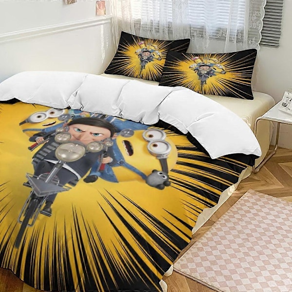 x501 Minion 3-delt Sengesæt Varmt og Behageligt Blødt Dynebetræk Sengesæt med 1 Dynebetræk og 2 Pudebetræk til Soveværelse b501 240x260cm 94x102in