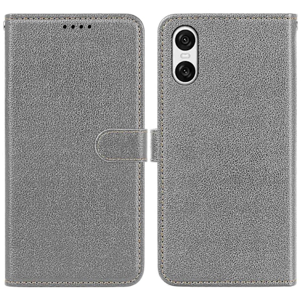 Läderfodral med Litchi-struktur, plånboksdesign, RFID-blockering för Sony Xperia 10 VI - Multicolor Grey