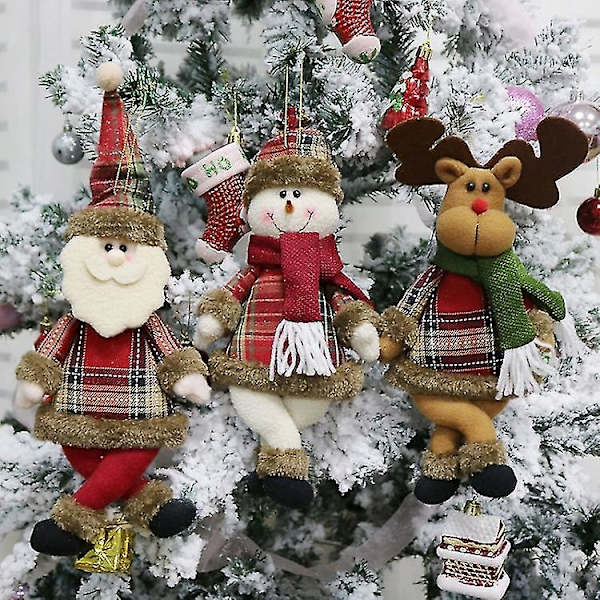 3 st juldekorationer med tomte, snögubbe och älg - Hängande prydnader, Stil: böjda fötter Senior