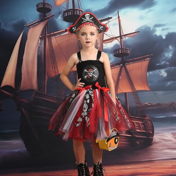 Barn Flickor Halloween Dräkt Piratkapten Cosplay Tutu Klänning med ögonlapp  Hatt Axelväska Födelsedagsfest Klänning för 2-12 år gamla barn 6-7 Years  aa19 | 6-7 Years | Fyndiq