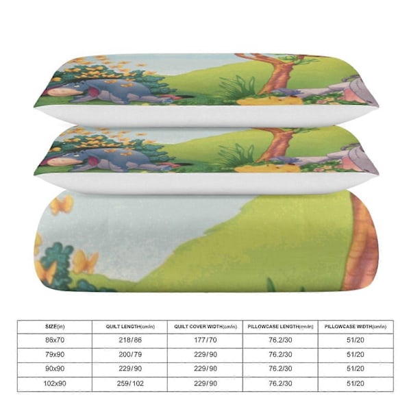 v378 Nalle Puh 3-delat Bäddset för Enkelsäng - Inkluderar 1 Enkelt Täcke och 2 Örngott - Färgbeständig Mikrofiber - Nalle Puh io378 240x260cm 94x102in