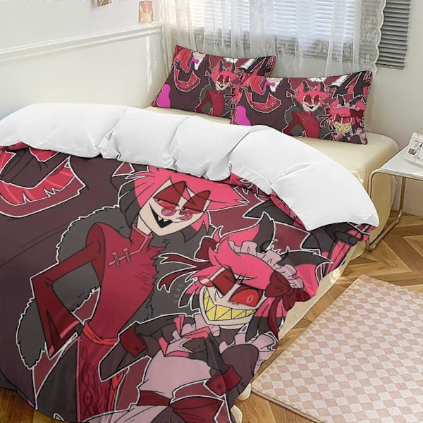v211 Hazbin Hotel 3-delt enkeltsengesett - Inkluderer 1 enkeldyne og 2 putetrekk - Falmingsbestandig mikrofiber - Hazbin Hotel io211 135x200cm 53x78in