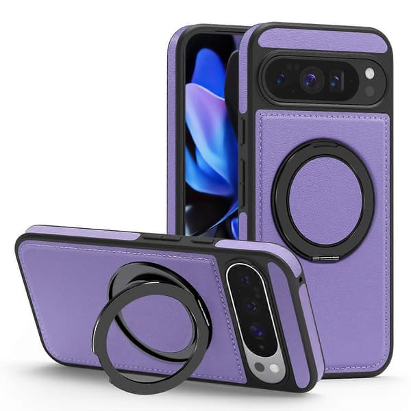 Compatible with Google Pixel 10 Pro XL Case with Ring Stand Compatible with MagSafe PU Leather Back Purple Purple Purple