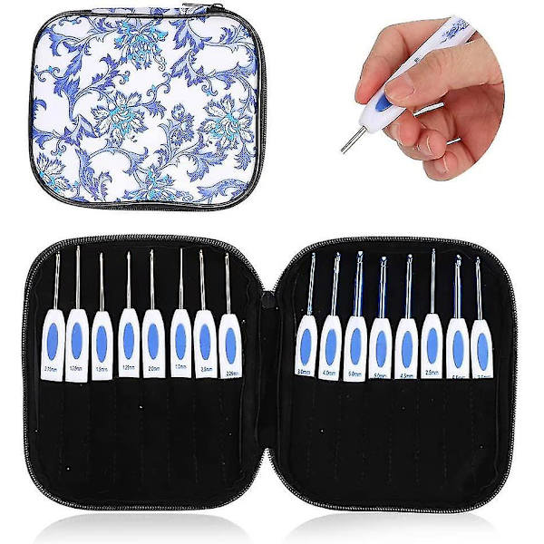 Clover virknålsset 16 st med bärbar väska för DIY handstickning konst för älskare (blå) Blue