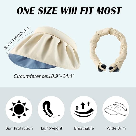 Damevisirer, Clip-on Foldbart Bredskygget Dame Golfvisir, Roll-up Pandebånd Solhat med UV-beskyttelse