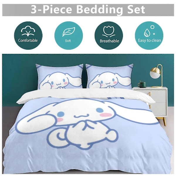 v1260 Cinnamoroll Täcke Set Tjockt Mjukt 3 Delars Sängklädesset Året Runt Täcke med 2 Örngott för Vuxna Kvinnor Flickor Tonåringar Hem Rum Inredning io 240x260cm 94x102in
