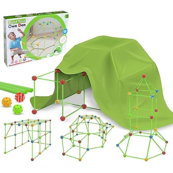 Børnetelt , byggesæt til børnehytte for gør-det-selv Fort, Slotstunnelteltlegetøj, indendørs udendørs (bold 36 pind 51 med telt)