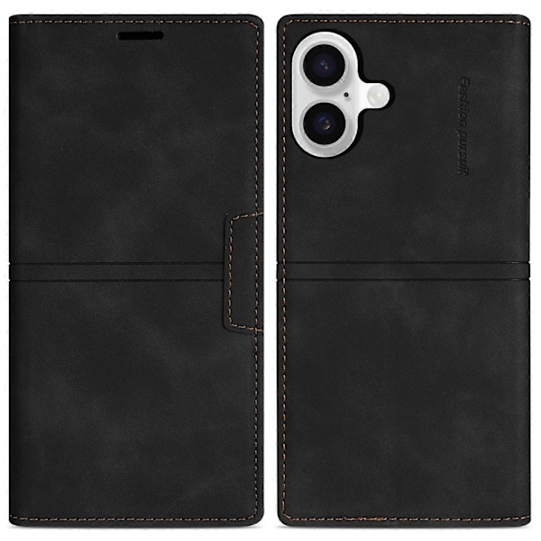 Plånboksfodral för iPhone 16 med Magnetiskt Stängning i Läder - Multicolor Black