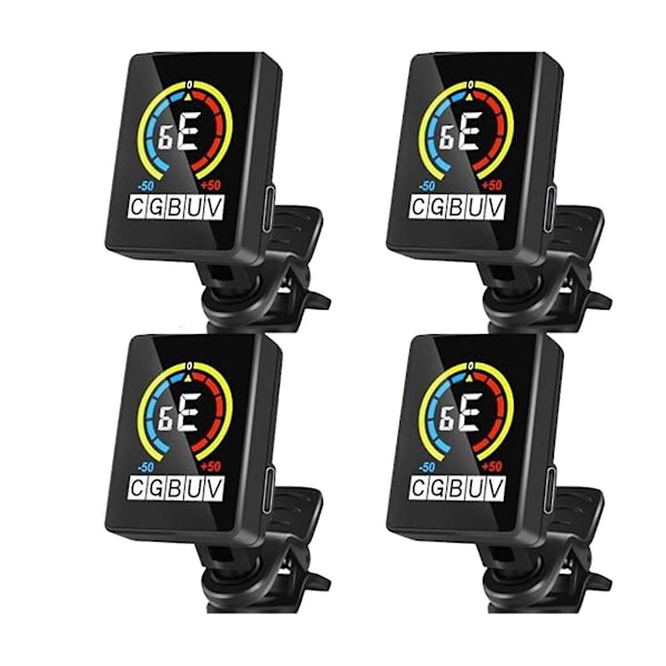 4 stk. guitar tuner genopladelig clip-on tuner til guitar, bas, ukulele, violin passer til professionelle eller begyndere