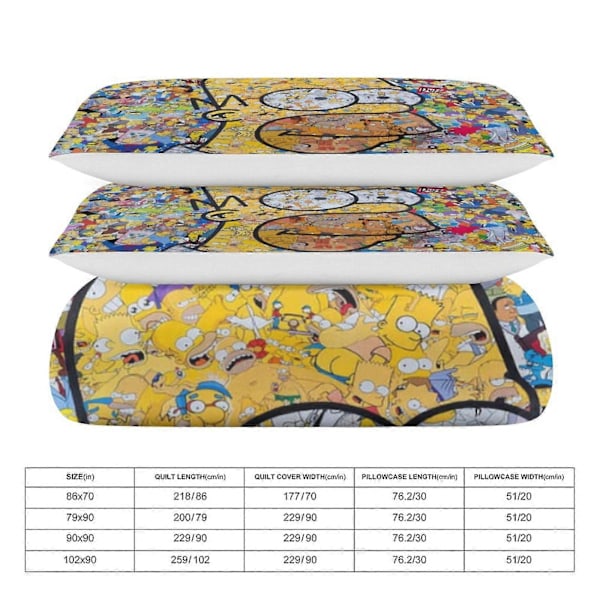 x256 The Simpsons 3-delt sengetøjssæt Varmt og behageligt blødt dynebetræk sengetøjssæt med 1 dynebetræk og 2 pudebetræk til soveværelse b256 135x200cm 53x78in