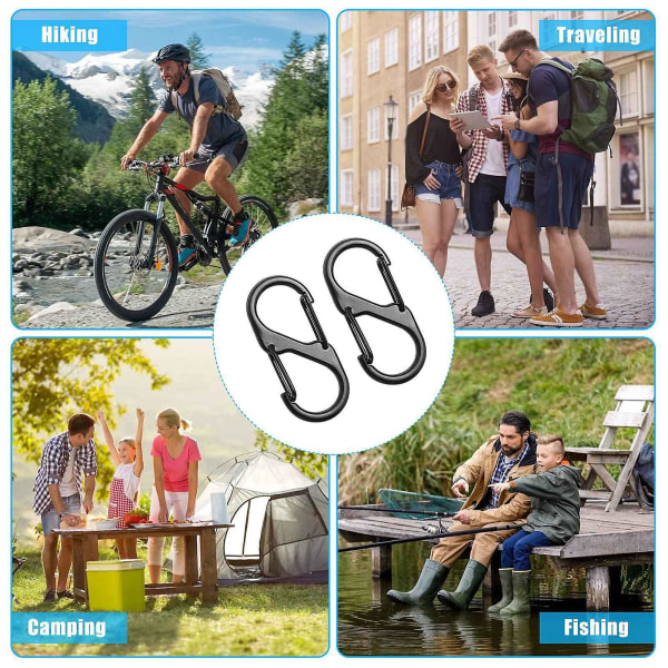 30 stk. S-formet karabinhage, lille, ultralet, multifunktionel nøglering til udendørs camping, fiskeri silver  black