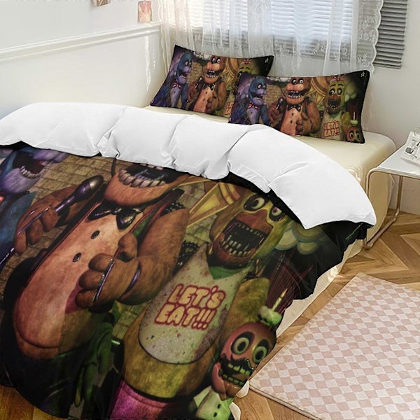 v1369 Five Nightat Freddy Täcke Set Tjockt Mjukt 3 Delars Sängklädesset Året Runt Täcke med 2 Örngott för Vuxna Kvinnor Flickor Tonåringar Hemrum 135x200cm 53x78in