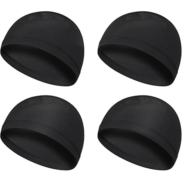 4-pack herr beanie-mössor mjuk bomull beanie svettavvisande hjälmfoder cykling löpning mössor unisex svart