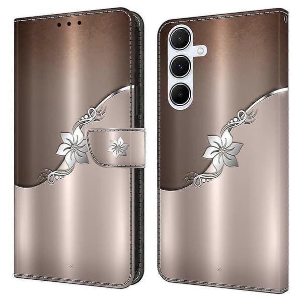 For Samsung Galaxy A36 5G Case Magnetic Closure 3D Pattern Leather Wallet Phone Case - Silver Flower