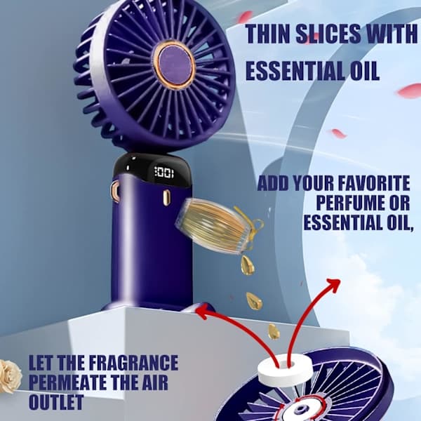 Handheld Fan, Portable Handheld USB Rechargeable Fan with 5 Speeds (Dark Blue)
