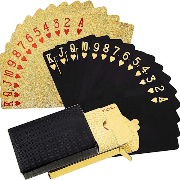 2 Decks Spillekort Vandtætte Pokerkort Plastik PET Pokerkort Nyhed Pokerspil Værktøjer til Familiespil Fest (Sort og Guld)