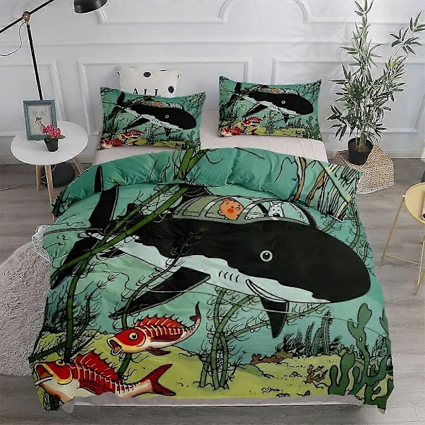 v2327 Sängkläder Tintin Äventyr Sängset Tecknad Anime Täcke Örngott - Delar Set Heminredning 3-Delar 200x200cm 78x78in