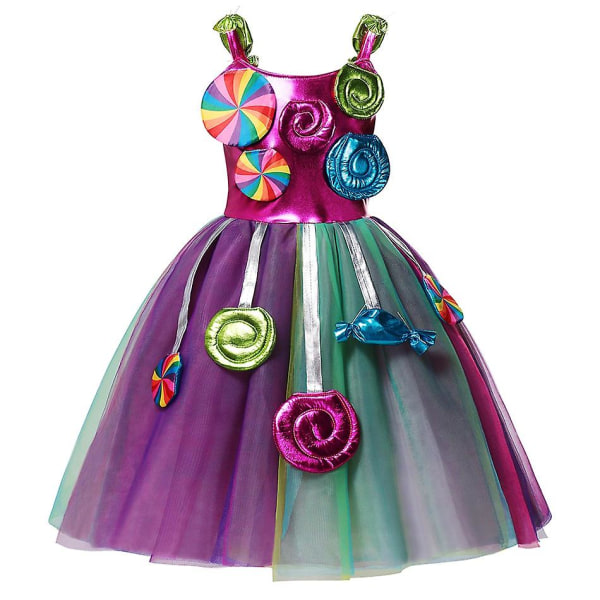 Jente Candy Kjole Kostyme Jenter Halloween Cosplay Jul Candy Kostyme Barn Karneval Festklær Hodebånd 9-10T