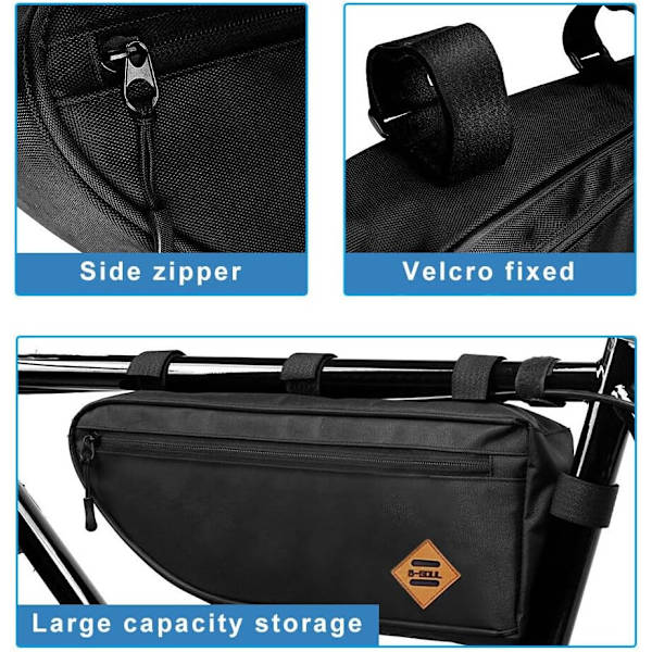 Triangle Cykeltaske Stor, Top Tube Sadeltaske 34.5x13x5.5cm, 2L Stor Kapacitet Front Fame Cykeltaske Hjørnepose Værktøjstaske til Mountainbike Cykel