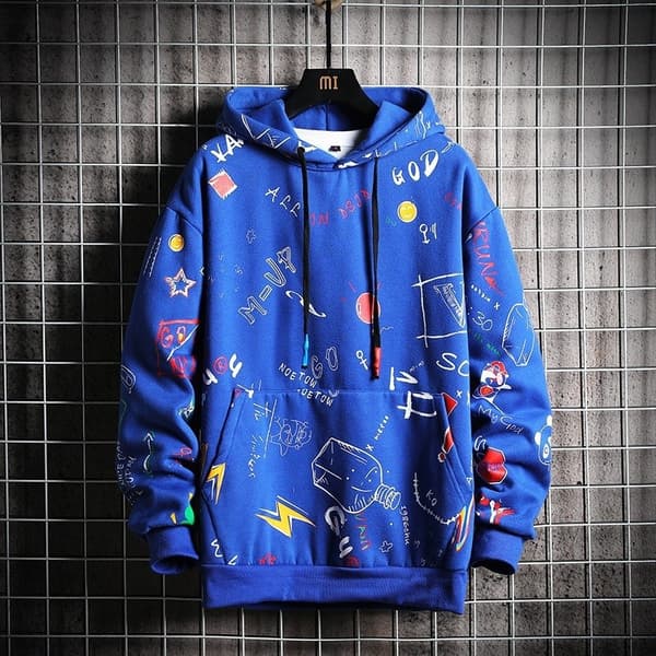 Vention hoodie med graffititryck - blå M