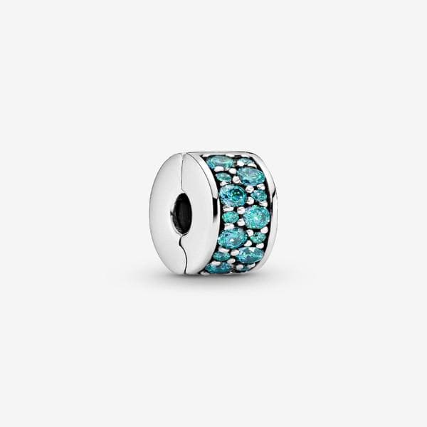 Pandora - Teal Pavé Clip Berlock - Sterlingsilver