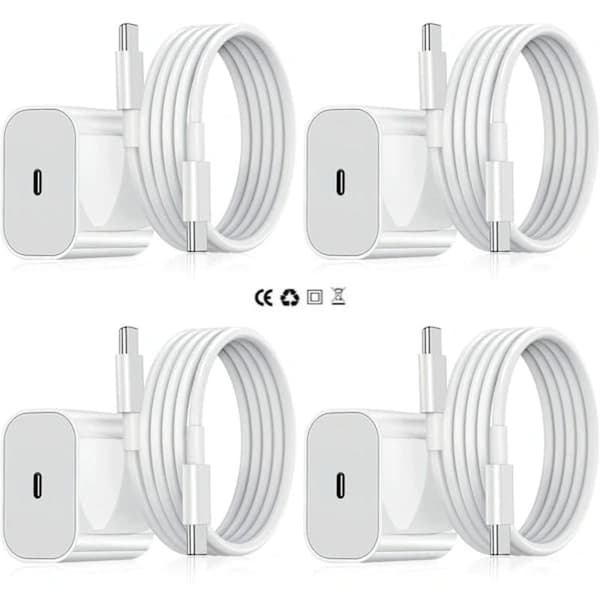 iPhone-lader - Hurtiglader - Adapter + 2m Kabel 20W 4-pakning 4-Pack USB-C