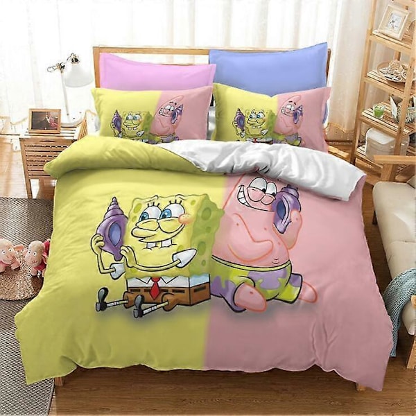 v5619 Sengesæt Sengelinned Spongebob Square Pants Tegneserie Dynebetræk Størrelse Sengesæt IU5619 135x200cm 53x78in