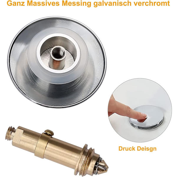 Ponnahtava Click Clack -tulppa jousella, paina alas -viemäritulppa keittiön ja kylpyhuoneen lavuaareihin, messinkiä, kromattu, 66 mm